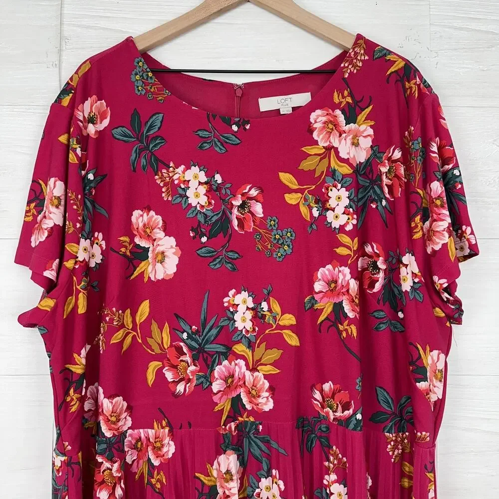 NWT Ann Taylor Loft Midi Dress‎ Plus Size 26 4X Pink Floral Short Sleeves Jersey